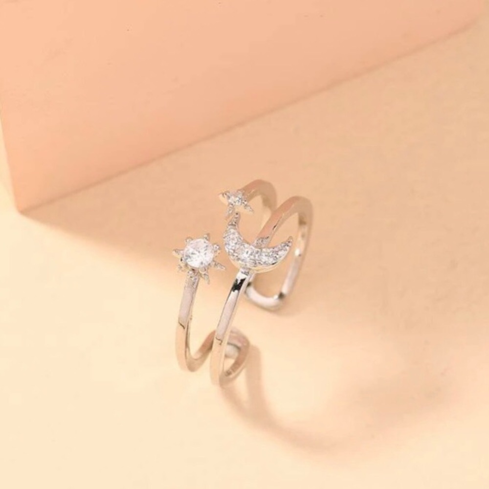 Silver Rhinestone Moon & Stars Ring - Picture 2 of 6